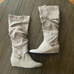 Simply Styled Grey Suede Knee High Boots